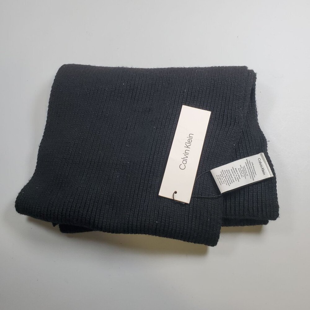 Calvin Klein Knit Full Length Wool Blend Scarf Women Size OS NWT Black